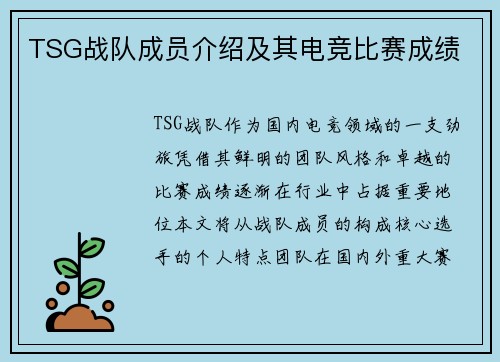 TSG战队成员介绍及其电竞比赛成绩